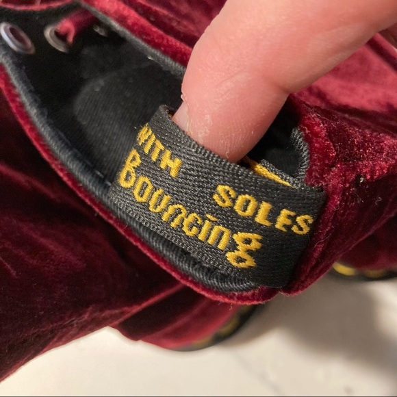 DR MARTENS Sz 6 1460 Pascal Red Wine Velvet Satin Lace Boots - Picture 8 of 15